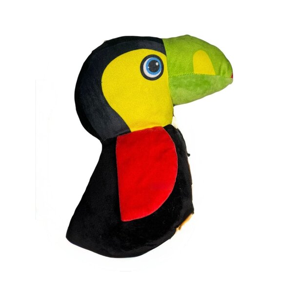 Toucan Shaped Plush Toy 11" Black Yellow Red Green Soft Fabric Stuffed Animal - Picture 2 of 9